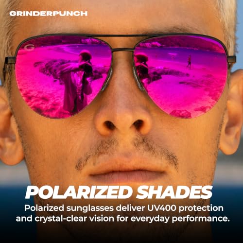 Image of grinderPUNCH Polarized Aviator Sunglasses Men Women 70s Retro Costume UV400 | Polarized UV400 Aviator, 70s Retro Gold Metal Frame, Classic Pilot Style, Costume and Fashion, for Men and Women