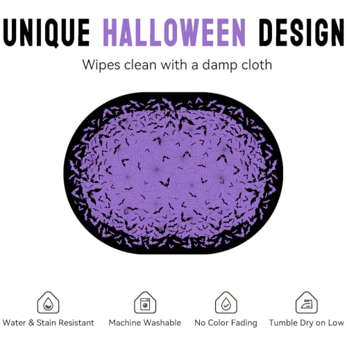 HSOWKDN Purple Halloween Tablecloth Oval 54x72 Inch, Machine Washable Stain Resistant Fabric Bat Spiderweb Tablecloths Oval Spider Web Halloween Table Cloth Oval Table Cover by HSOWKDN - Used condition - Image 4
