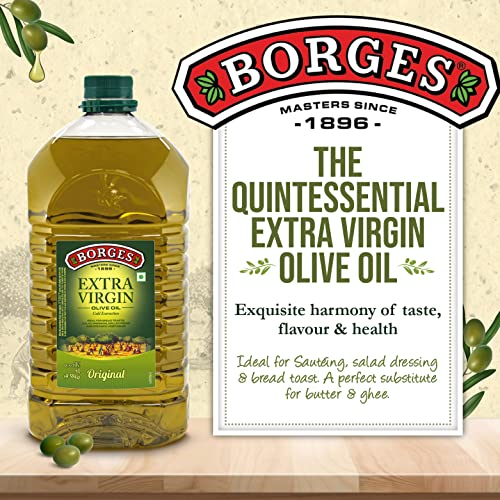 Image of Borges Extra Virgin Olive Oil - 5L |Unrefined & Cold Pressed Oil|Packed in Spain |75% MUFA | Rich in Antioxidants | Ideal For low heat cooking like sauteing & grilling, salad dressing (Pack of 3)
