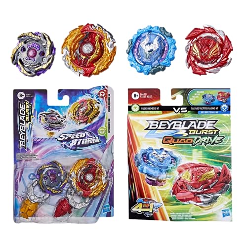 Toptoys2u Bargain Bundles Bey-blade Burst Speedstorm & Quad Drive - World Spryzen S6, Betromoth B6, Gilded Nemesis N7, Salvage Valtryek Rashad V7 - Paquete doble - 4 cuchillas Bey-blade