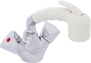 Ambassador Marine- Trinidad™ Head/Shower Combo Faucet- Small Warm White Sprayer & 6' White Rubber Hose, Pull-Out Faucet (Hot/Cold Mixer) Chrome & Warm White for Boat/RV/Camper- 134-0213-CW-W