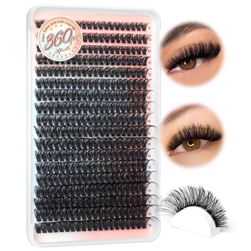 Lash Clusters 360Pcs Individual Lashes 80D Thick Fluff Cluster Eyelash Extensions 8-18MM False Lashes D Curly Wispy Fake Mink Eyelashes Extension by Pleell