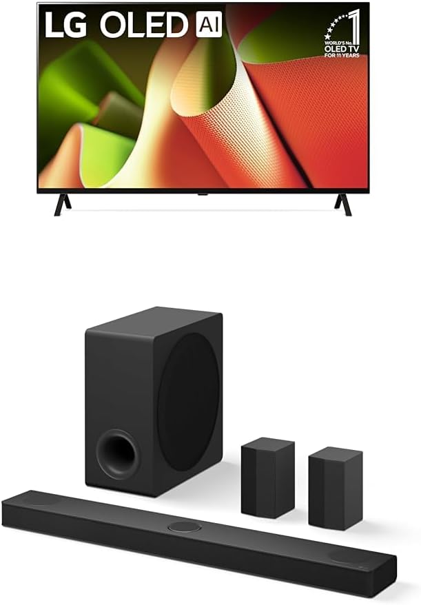 LG 55-Inch Class OLED B4 Series Smart TV 4K Processor Flat Screen with Magic Remote AI-Powered with Alexa Built-in (OLED55B4PUA, 2024), 5.1.3 ch. Sound Bar Wireless Dolby Atmos and Rear Speakers
