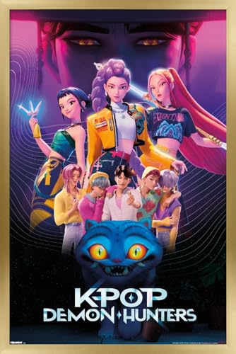 Image of Netflix KPop Demon Hunters (2025) - Group Wall Poster, 34L inch x 22.4W inch, Gold Framed Version