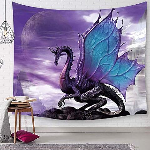 Dragon Poster Wall Art Tapestry, Fantasy World Tapestry Wall Hanging, Gothic Tapestry Wall Hanging for Bedroom, Psychedelic Trippy Purple Tapestry for Living Room Dorm Decor, 60X40in Small Tapestry Cover