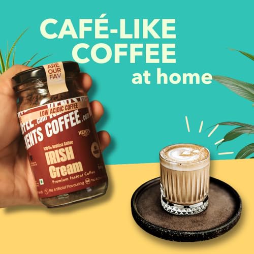 Image of Kents Coffee Combo - HAZELNUT & IRISH CREAM 2 x 50g Jars | LOW ACIDIC INSTANT COFFEE | Medium Roast | 100% Arabica | No Added Sugar | 90 Cups Serves | CHIKMAGALUR | Perfect for Hot & Cold Brews | Espresso, Latte, ICED & COLD COFFEE (50g x 2)