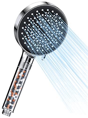 YEAUPE Filter Shower Head with Handheld - High Pressure 6 Modes Water Saving Rain Shower Head for Hard Water Low Water Pressure with Anti-limescale Silicone Nozzles (Shower Head without Hose), Chrome