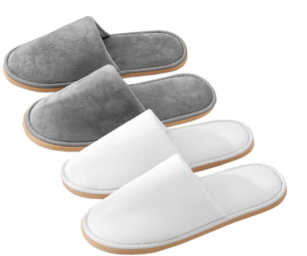 2 Pairs Spa Slippers, Washable & Reusable Closed Toe Disposable Indoor Hotel Slippers, Soft Home Coral Fleece Slipper, Super Soft Crystal Velvet, Padded Sole for Comfort for Guests/Hotel/Travel