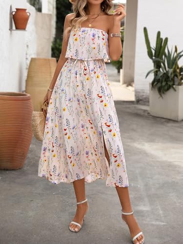 Image of Women's Ruffle Floral Maxi Summer Casual Dress Off Shoulder Wedding Guest Slit Hem Beach Prom Dresses