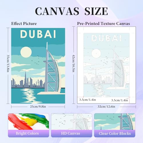 Image of 6 Pack Paint by Numbers Kit for Adults Beginner, City Landscape Adult Paint by Number Kits on Canvas Without Frame, City DIY Acrylic Oil Painting by Numbers Kits, Perfect for Home Decor 10x14 Inch
