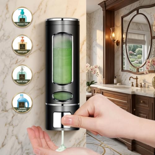 Image of CLIBO Wall Mounted Black Liquid Soap Dispenser 400ml ABS Plastic for Bathroom & Kitchen | Handwash, Shampoo, Conditioner, Lotion, Shower Gel Dispenser | Leak-Proof, Durable & Easy Refill (Pack of 1)
