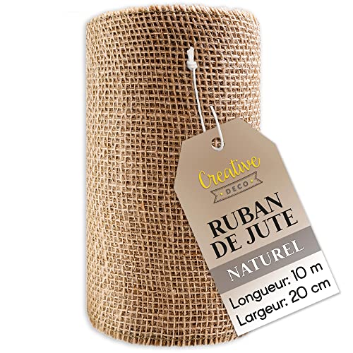Creative Deco Ruban Chemin de Table en Toile de Jute | 20cm x 10m Rouleau Beige | Décoration Mariage et Noël | Jute pour Table