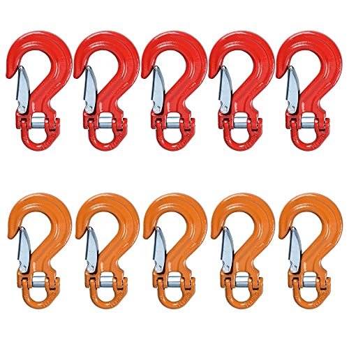 Astra Depot (5X Red + 5X Yellow Forged Steel Half-Linked Winch Hook 28,000lbs for ATV UTV KFI 4x4 Tow Truck 3/8
