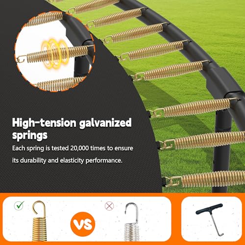 DeepRoar Tranpoline 8/10/12/14/15/16FT Pumpkin Tranpoline for Kids, Heavy Duty Outdoor Tranpolines with Basketball Hoop, Safety Enclosure Net, Light, Sprinkler, Socks, ASTM Approved