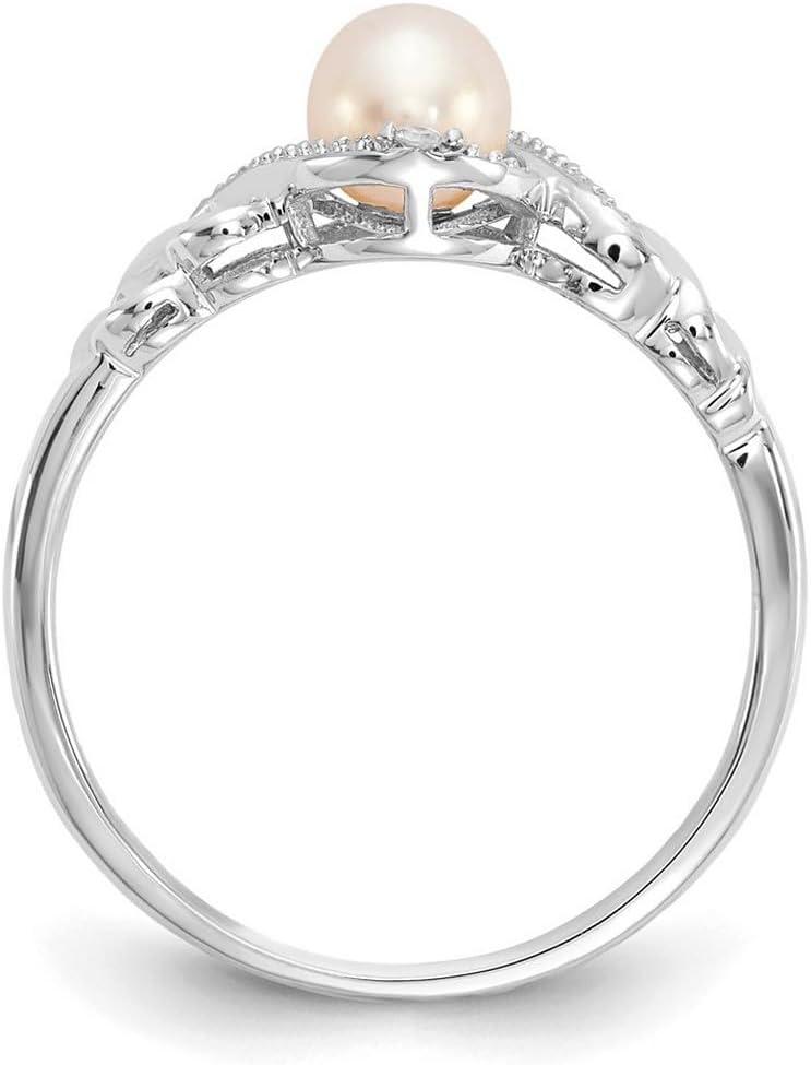 JewelryWeb 10k White Gold Polished Freshwater Cultured Pearl Diamond Ring Size 7.00 Ring for Women - Image 3