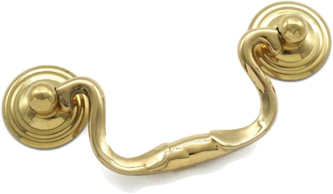 Furniture Drawer Pulls Colonial Queen Ann Early American Swan Neck Furniture Cabinet Drawer Pull - Solid Brass - Polished - 3-1/2" Center to Center Mounting - Excellent Replica of an Antique Original