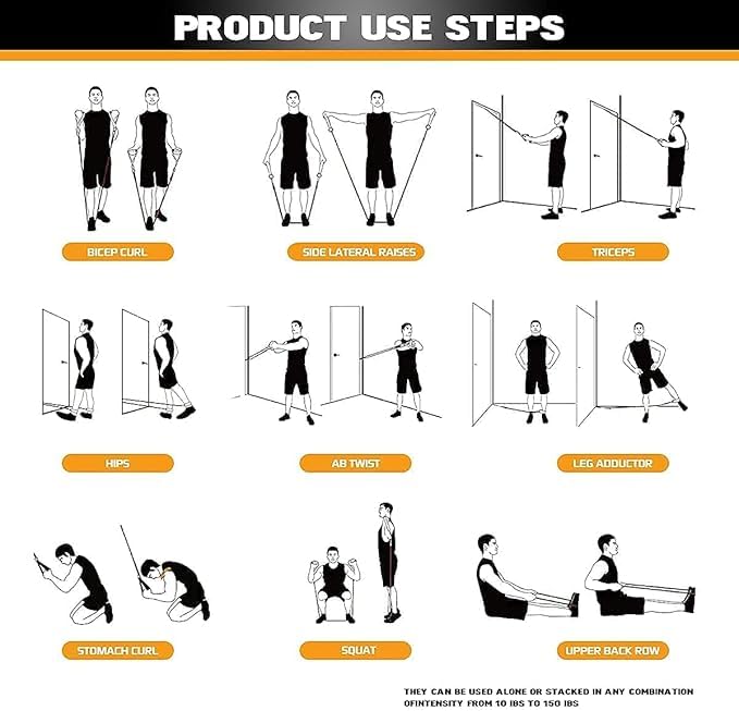 Image of Immortal Resistance Bands Set for Exercise, Stretching and Workout Toning Tube Kit with Foam Handles, Door Anchor, Ankle Strap and Carrying Bag Set of 11 in 1 for Men,Women (Resistance Tube)