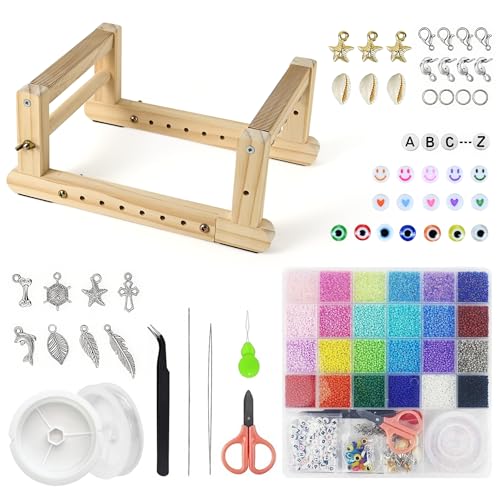 Whemyreat Ensemble de cadres à tisser de perles réglables en bois pour enfiler les perles, métier à tisser avec perles colorées pour enfants à partir de...