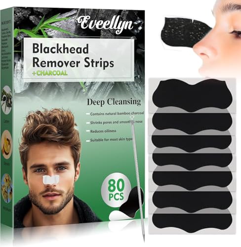 Tiras Puntos Negros Nariz (80 Piezas), Tiras de Carbón para Limpieza Profunda, Elimina Puntos Negros y Reduce Poros, Para Todo Tipo de Piel, Adecuadas para Hombres y Mujeres