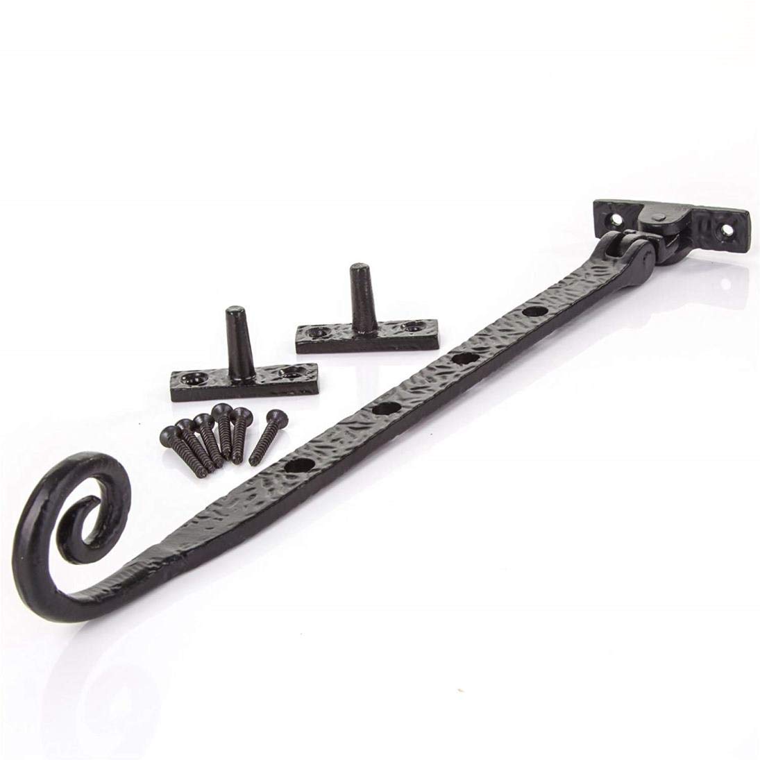 Black Antique Iron Curly Monkey Tail Style Window Casement Stays Fastener 12" INCH 300MM Stay (Narrow Style)