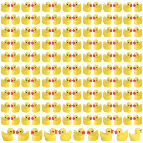 DWWPOO 150 Pcs Mini Resin Ducks Bulk Yellow Tiny Duck Figurines Dollhouse Aquarium Potted Ornament Charms Birthday Party DIY Toys Craft