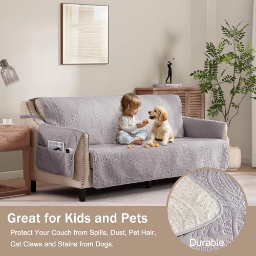 Image of Purple Loveseat Covers for 2 Cushion Couch, Water-Repellent Covers for Love Seat, Washable Quilted Couch Covers, Pet Friendly Sofa Slipcovers (Loveseat 48 inch, Cloud Purple)