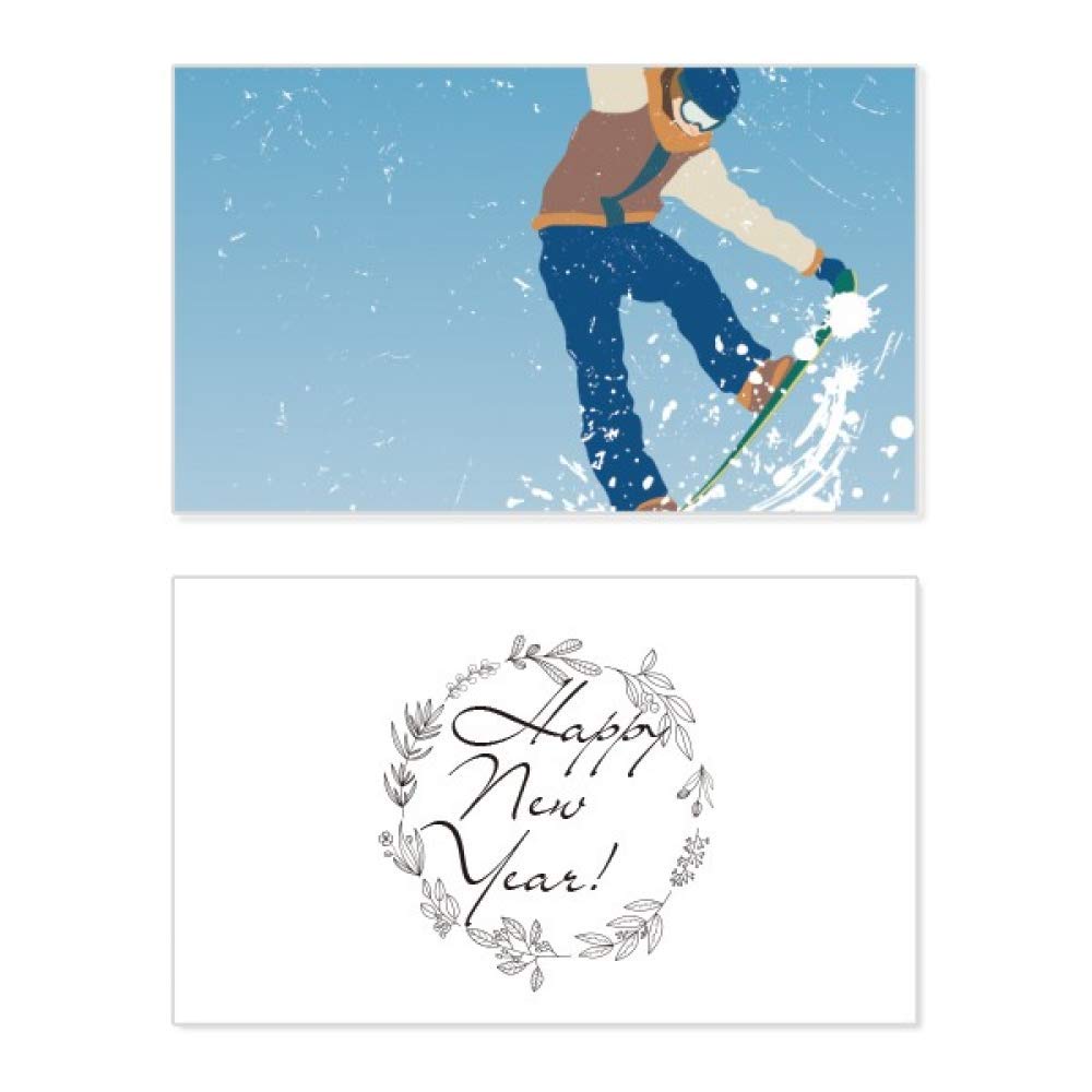 Tarjeta conmemorativa de invierno para enviar deseos de Año Nuevo con arte de esquí 5