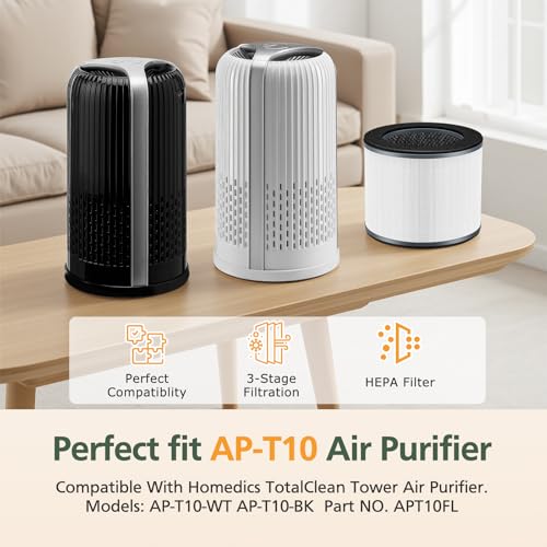 Image of AP-T10FL Replacement Filter for HoMedics AP-T10-BK and AP-T10-WT Air Purifier, 360-Degree Efficient AP-T10 Filter, 2 Pack