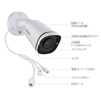 Amazon.co.jp: H.View 赤外線 防犯カメラ 500万画素 IPカメラ