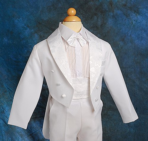 Dressy Daisy Baby Boy Tuxedo White Suit 5 Pieces Set Formal Wear Wedding Outfit Size 18-24 Months, With Cummerbund #TOP4
