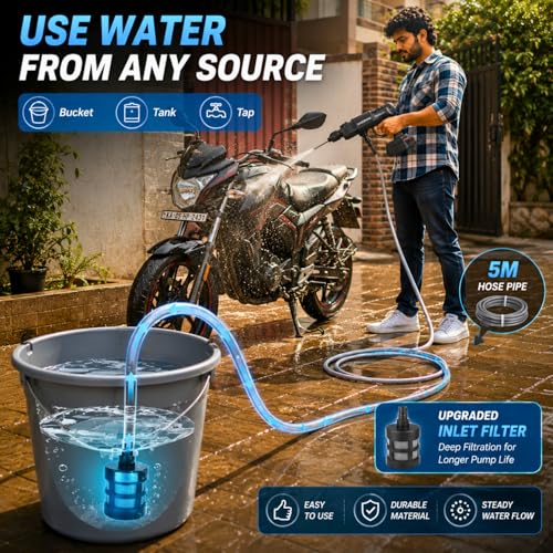 Image of Car Washer High Pressure Gun, Rechargeable 48V 12000mAh Cordless Portable Wireless for Bike, House Lawn, Garden & AC Washing Cleaning Kit
