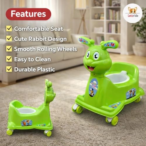 Image of 2 in 1 Rabbit Ride On Potty Seat for Kids | Baby Potty Training Seat with Wheels | Ride On Potty Trainer Chair for Boys & Girls | Comfortable Seat, Easy Clean | 6 Months to 2.5 Years (Green)