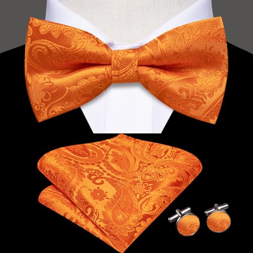 Image of Hi-Tie Bow Ties for Men Pre-Tied Pocket Square with Cufflinks Mens Bowtie Sets for Wedding Formal Party