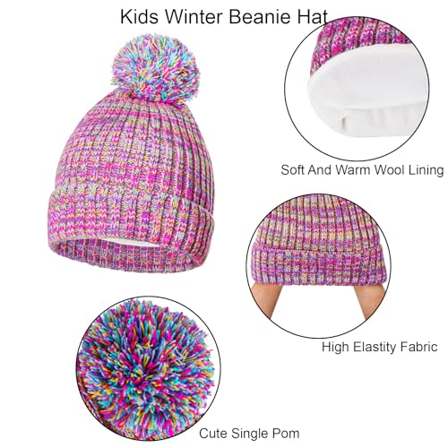 Kids Winter Hat Gloves Scarf Set Girls Toddler Beanie Hat Fleece Lined Knit Neck Warmer with Pom Mittens Set3