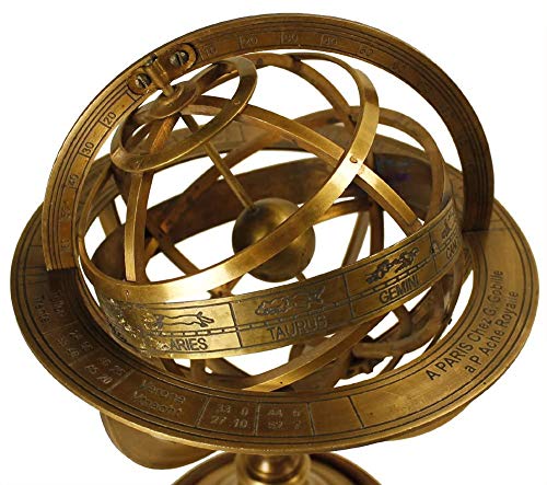 Brass Antique Finish Armillary Celestial Globe with Zodiac Engravings