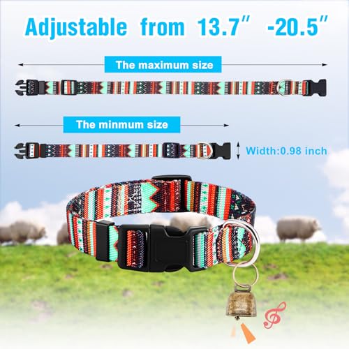 Image of Goat Collar with Bell, Sheep Grazing Copper Bells and Adjustable Nylon Collar Set Loud Bronze Bell for Summer Small Farm Animal Sheep Cow Dog Accessories Gift(Geometric)