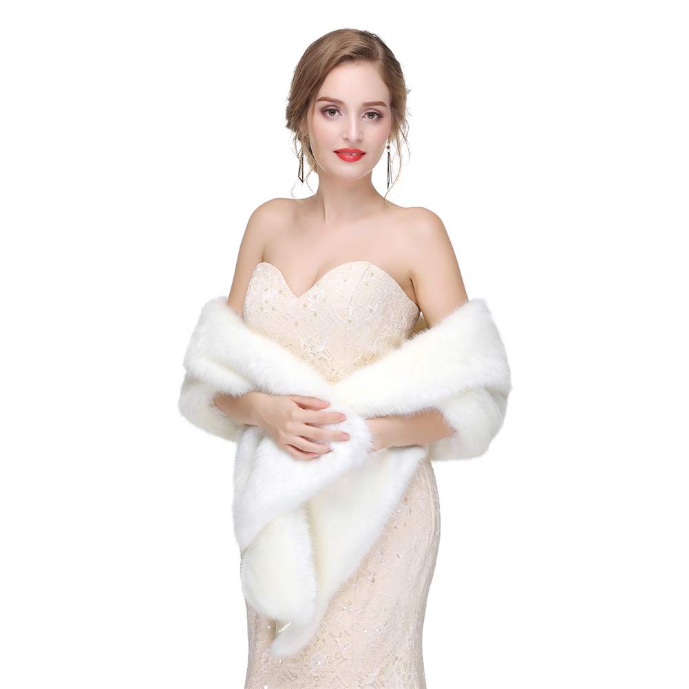 Mujer Pelo Sintético Estola Capa para Fiesta Novia Chal Bodas Invierno Blanco