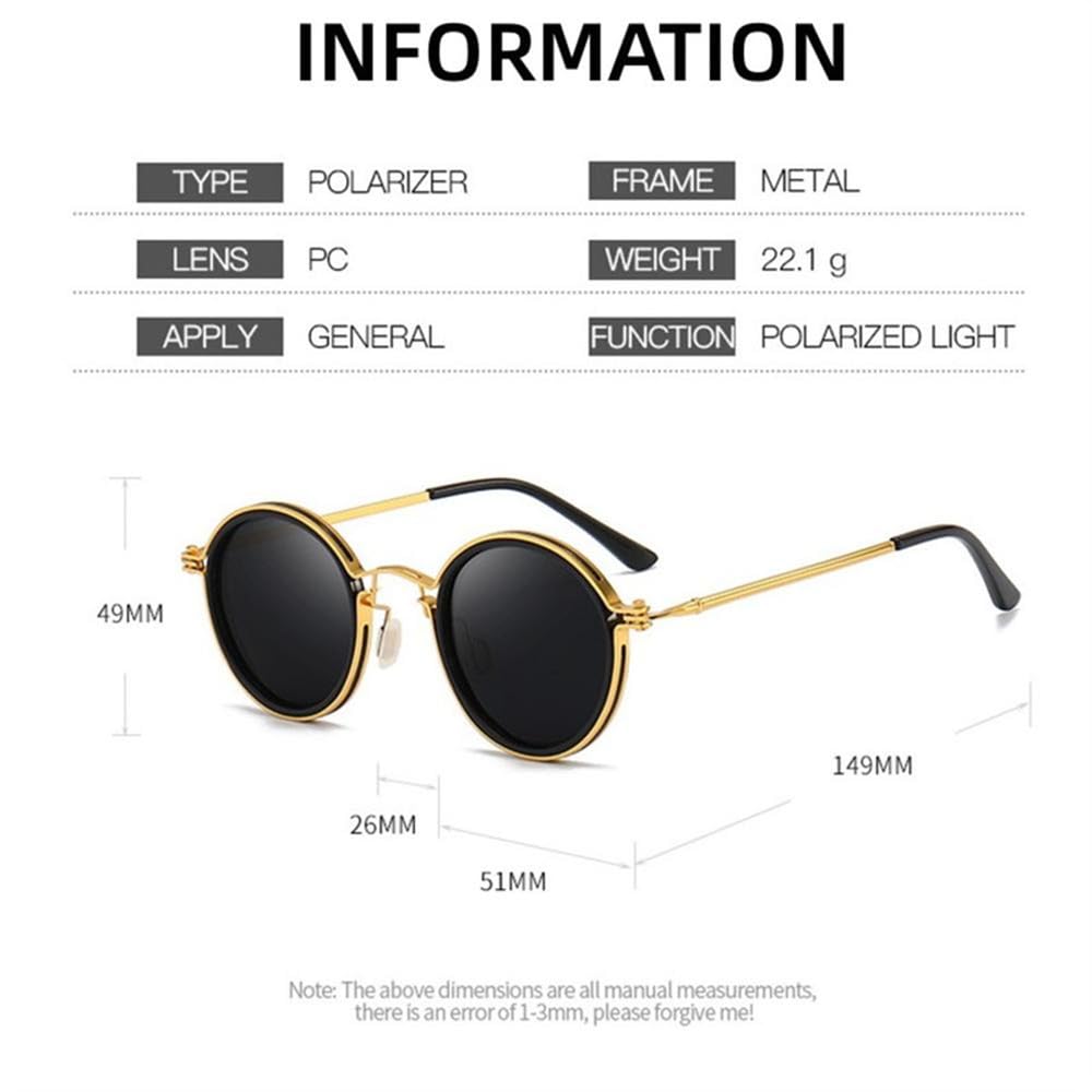 Gafas de sol polarizadas redondas vintage para hombre con montura metálica, gafas de moda, gafas de sol para conducir.