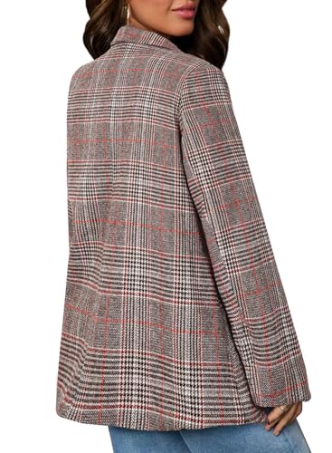 Happy Sailed Women’s Plaid Blazer Classic Lapel Collar Double Breasted Open Front Blazers Jackets Work Suit with Pockets3