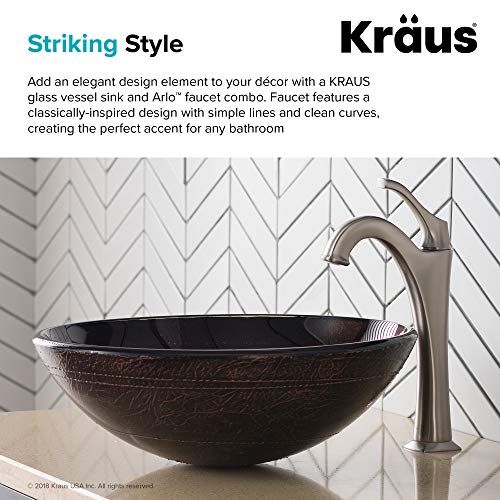 Kraus 16 1/2-Inch Copper Brown Bathroom Vessel Sink And Spot Free Arlo™ Faucet Combo Set With Pop-Up Drain, Stainless Brushed Nickel Finish #TOP4