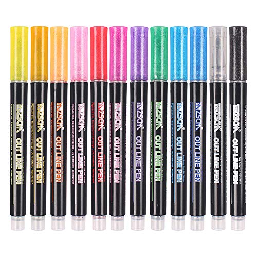 APEPAL 12Pack 3D Glossy Jelly Ink Pen Set,Highlighters Gel Pen Markers DIY Fluorescent Painting Pen Assorted Colors Metallic Gel Ink Glitter Pen for Children Coloring Books Drawing