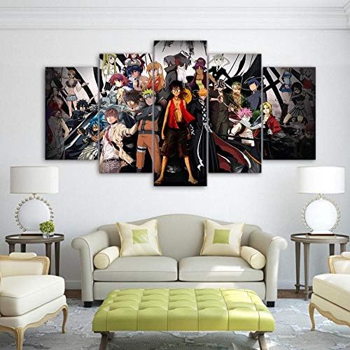 HNFSCLUB 5 Pieces One Piece Anime Group Photo Naruto Wall Art Poster Print Home Decor Canvas Paintings Bedroom Decorative Pictures Print-FrameB