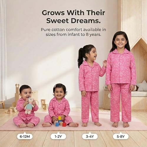 Image of The Mom Store Kids Cotton Night Suit for Boys and Girls | Breathable Night Dress for Kids Boys and Girls | Printed Nightsuit Pajama Set | Comfortable All-Season Sleepwear for Daily Use | Combo Set