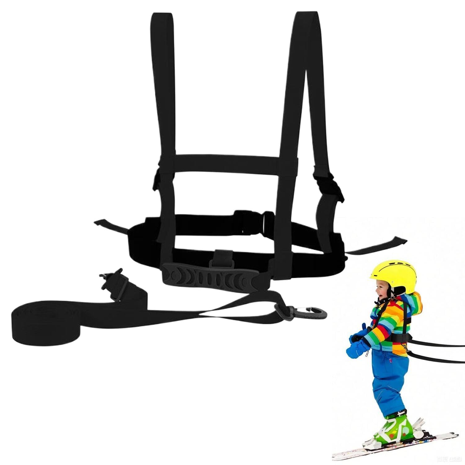 Imbracatura per Bambini da Sci e Snowboard, Imbracatura da Allenamento da Sci Regolabile, con Guinzaglio Rimovibile, per Bambini Ragazzi Ragazze Principianti, Nero
