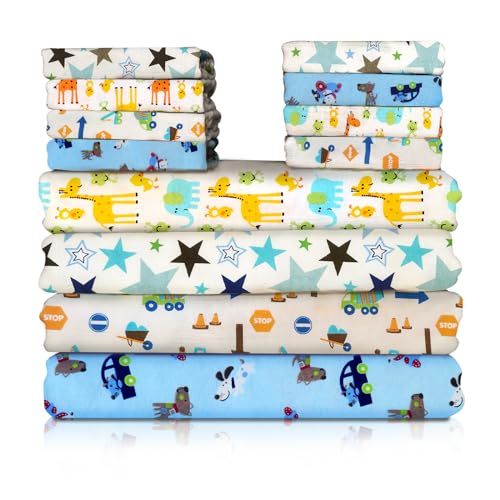 Image of Omilion Receiving Blanket for Baby – 4 Pack – 30 inch x 30 inch – 100% Flannel Cotton - Mixed Patterned Designs – Includes Infant Washcloth 30 Pack