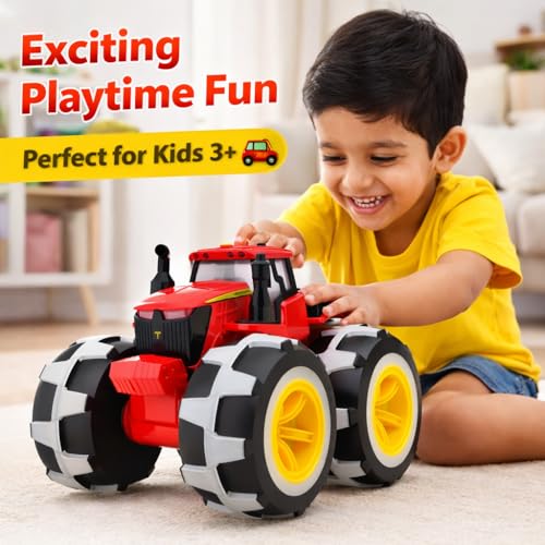 Image of Monster Tractor Toy for Kids | Friction Powered Truck with Lightning LED Wheels | Big Wheel Farm Vehicle Toy | Durable Outdoor & Indoor Toy Gift for Boys & Girls Age 3+