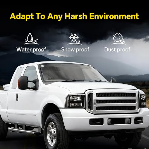 Image of GRAND ORANGE Pair Headlights Assembly, Compatible with Ford F250 F350 F450 F550 Super Duty 2005-2007, Fit Ford Excursion 2005, Left Driver & Right Passenger, Smoky Lens Black Housing Amber Reflector
