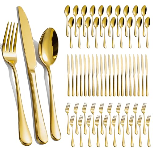 60-Pcs Gold Silverware Set - Stainless Steel Flatware Cutlery Set Service for 20 Mirror Polished Gold Flatware Set Include Forks Spoons Knives for Home Wedding Restaurant Dishwasher Safe