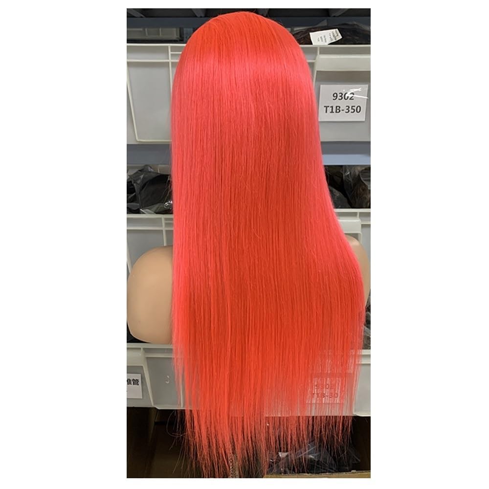 xiuling4568 13x4 Lace Front Wigs for Women Human Hair Pre Plucked Straight Colored Glueless Wig 180 Density Hairs Extensions(Rose red,14inch)