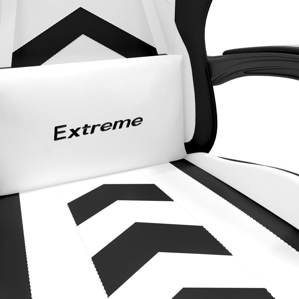 Gaming-Stuhl mit Fußstütze ergonomisch, Kunstleder Schreibtischstuhl höhenverstellbar mit Massagepunkt, Schwarz & Weiß